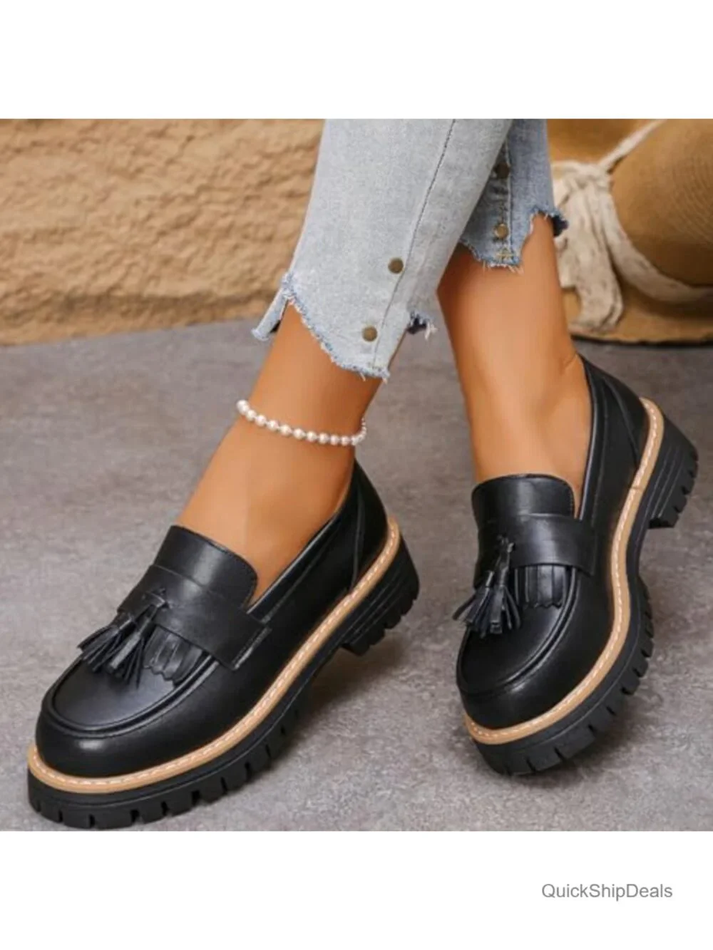 Women's Patent Leather Chunky Heel Penny Loafers Round Toe Slip-On Platform